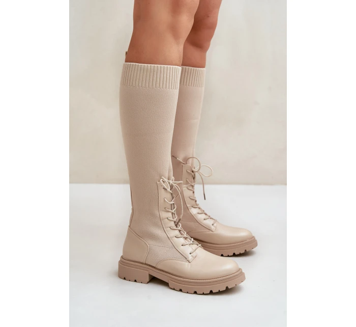 Šněrovací kozačky s elastickým svrškem černé model 21679807 - Boto