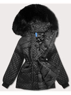 Čierna dámska oversize bunda pre prechodné obdobie (AG6-27)