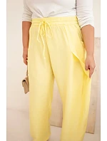 Dámské bavlněné kalhoty Plus Size s gumou v pase žluté Dámské bavlněné kalhoty Plus Size s gumou v pase žluté