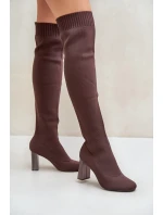 Kozaki Ze Skarpetkową Cholewką Za Kolano Na Słupku Brązowe Esanira Kozaki Ze Skarpetkową Cholewką Za Kolano Na Słupku Brązowe Esanira