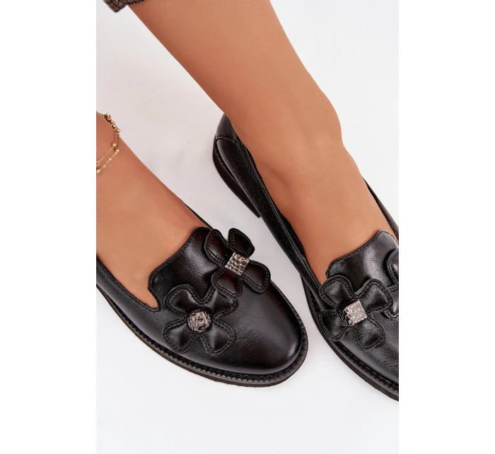 Dámské polobotky na ploché podrážce s ozdobnými květinami Černé Tavillette