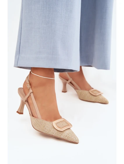 Dámské sandály na podpatku s ozdobným Nude model 22028011 - Boto