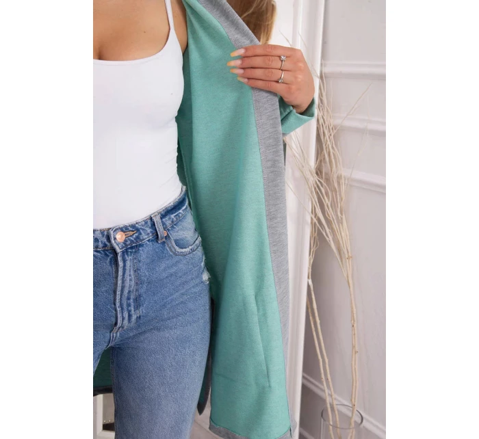 Dvojfarebná pláštenka s kapucňou 21679 mätová+šedá - Kesi