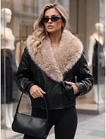 Kurtka damska skórzana zimowa z futerkiem czarna model 22371823 - FashionStreet