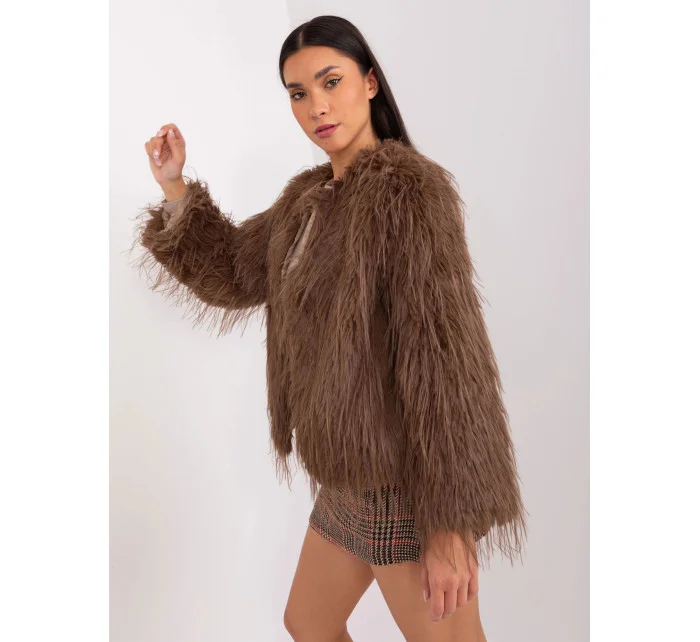 Hnedá kožušinová bunda s podšívkou (2359)