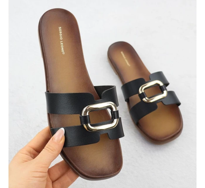 Dámske žabky s ornamentom čierne Sergio Leone SK077H