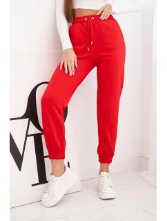 Dámské bavlněné kalhoty s gumou v pase červené