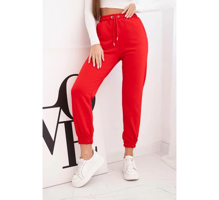 Dámské bavlněné kalhoty s gumou v pase červené
