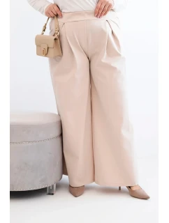 Dámske Plus veľkosť široké nohavice so skladaním béžová