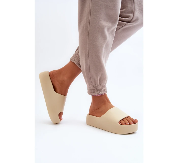 Damskie Klapki Na Grubej Podeszwie Beżowe Oreithano