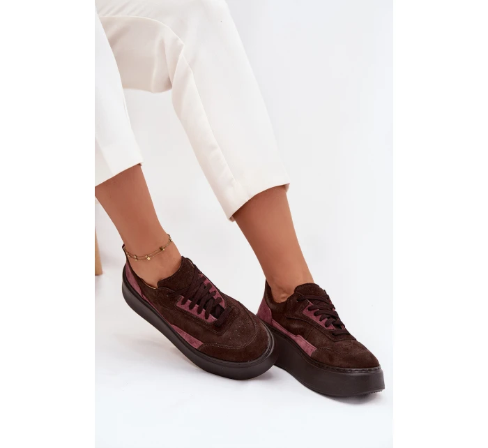 Dámské tenisky z pravé semiše na platformě model 21711179 čokoládové - Zazoo