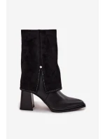 Kožené dámské kotníkové boty na sloupku s  vyhřívané  Černé model 21714685 - Maciejka