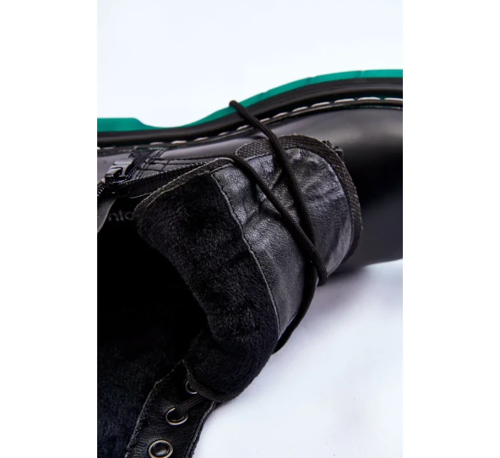 Dámské šněrovací boty se zelenou podrážkou černá model 19988095 - Kesi Dámské šněrovací boty se zelenou podrážkou černá model 19988095 - Kesi