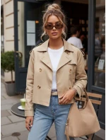 Dámsky krátky elegantný kabát klasického strihu béžovej farby FashionStreet NY0771
