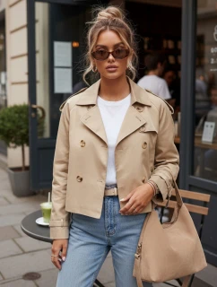 Dámsky krátky elegantný kabát klasického strihu béžovej farby FashionStreet NY0771