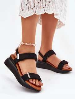 Sandały Damskie Na Koturnie Czarne Monera