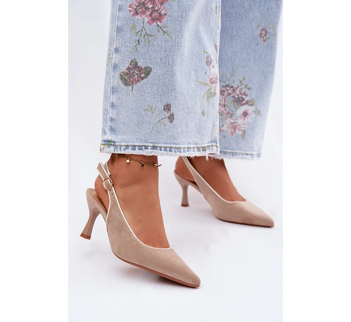 Dámské sandály na podpatku s lemovkou béžové Relmira