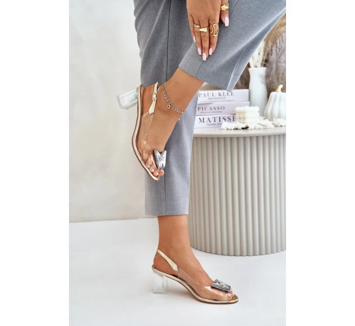 Transparentné sandále na podpätku Butterfly D&A Gold Transparentné sandále na podpätku Butterfly D&A Gold