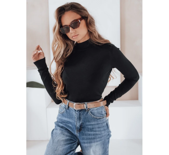 Dámsky sveter s polovičným rolákom TARLENA black FashionStreet MY2483 Dámsky sveter s polovičným rolákom TARLENA black FashionStreet MY2483