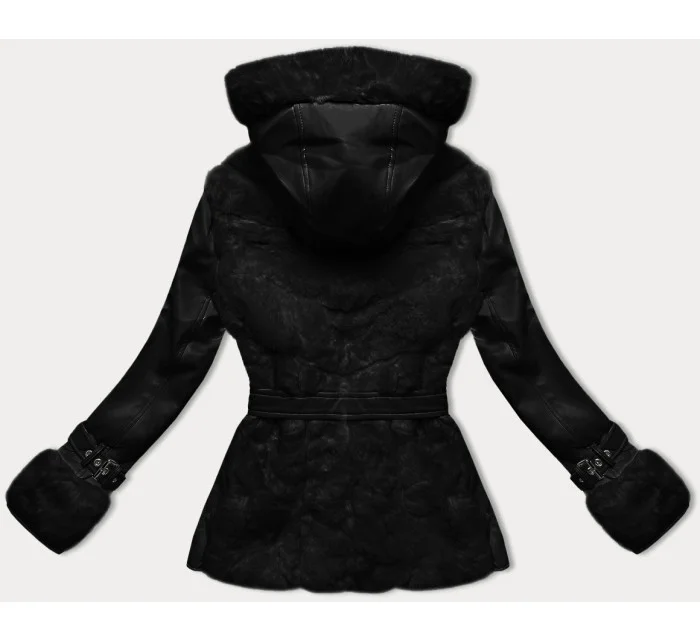 Černá dámská kožešinová bunda s prvky z eko kůže model 21248512 - J.STYLE