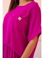 Dámsky viskózový komplet s ozdobným kvetom a širokými nohavicami - tmavofialový Dámsky viskózový komplet s ozdobným kvetom a širokými nohavicami - tmavofialový