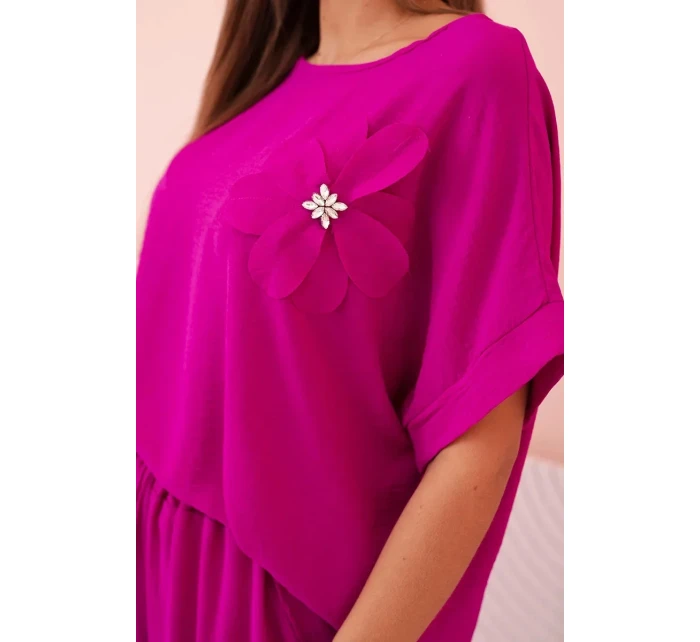 Dámsky viskózový komplet s ozdobným kvetom a širokými nohavicami - tmavofialový Dámsky viskózový komplet s ozdobným kvetom a širokými nohavicami - tmavofialový