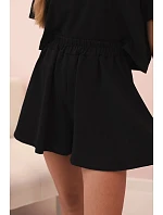 Dámska bavlnená súprava so širokými šortkami čierna