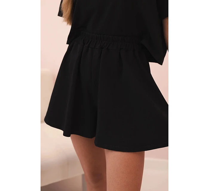 Dámska bavlnená súprava so širokými šortkami čierna