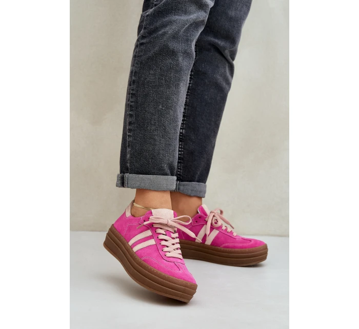 Zazoo N1068S4 Damskie Zamszowe Sneakersy Na Platformie Fuksja