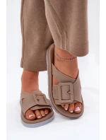 Pachnące Klapki Damskie Z Ozdobną Klamrą ZAXY RR285076 Beżowe