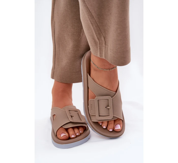 Pachnące Klapki Damskie Z Ozdobną Klamrą ZAXY RR285076 Beżowe