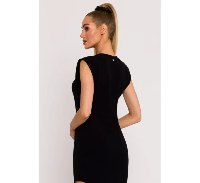 M787 Trubkové šaty s výrezom na nohe - čierne