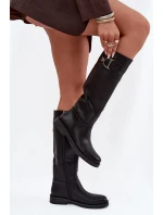 Dámske čižmy na nízkom podpätku s ozdobným detailom Arvessa - čierne Dámske čižmy na nízkom podpätku s ozdobným detailom Arvessa - čierne