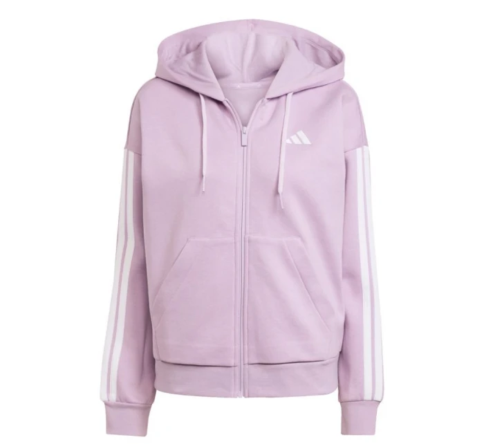 Dámska fleecová mikina adidas Essentials 3-Stripes s kapucňou a zipsom fialová JY3080 Dámska fleecová mikina adidas Essentials 3-Stripes s kapucňou a zipsom fialová JY3080