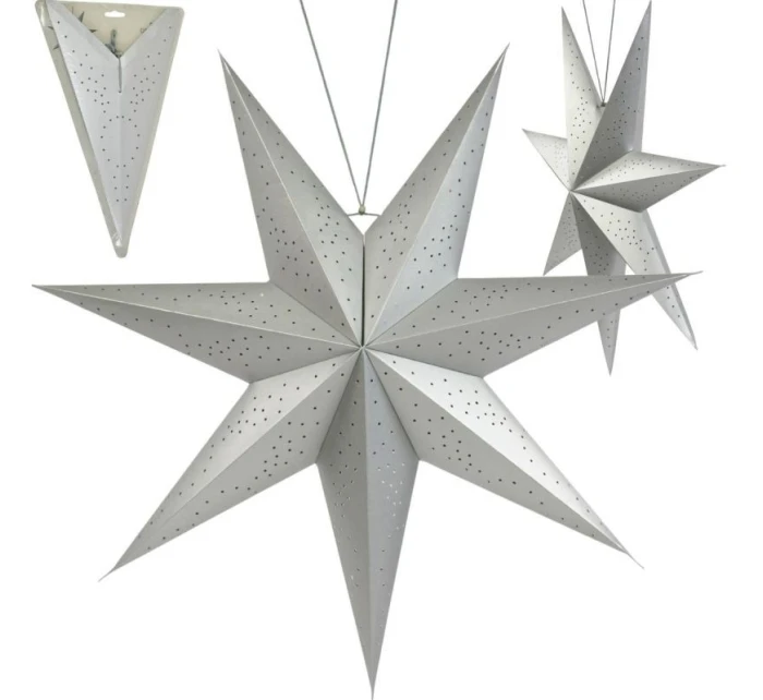 PAPIEROVÉ ZÁVESNÉ DEKORAČNÉ HVIEZDY 75 cm strieborné detské
