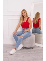 Blúzka bez ramienok s volánikmi červená