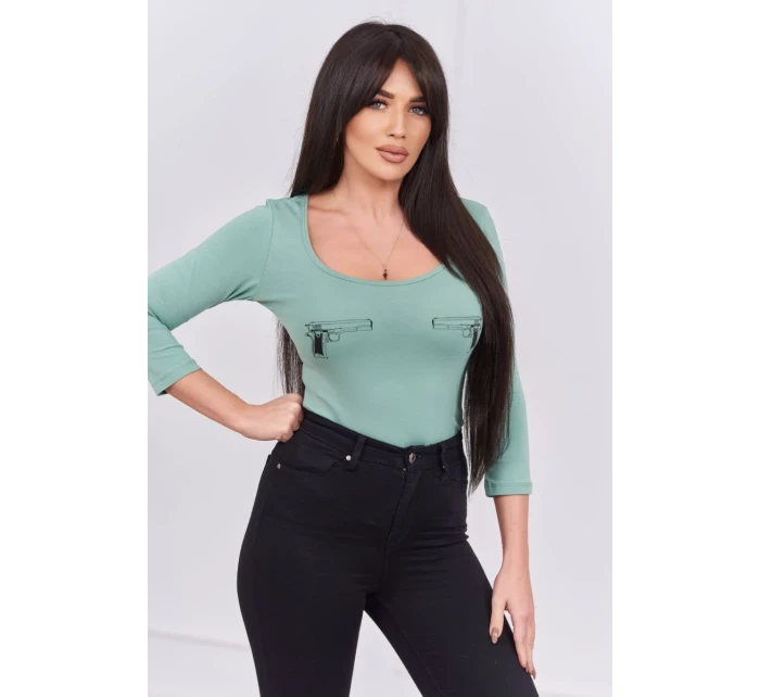 model 18746494 body s potiskem pistole tmavě mátové barvy - K-Fashion