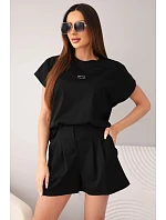 Dámský komplet z model 22147944 s halenkou a šortkami se záhyby černý - K-Fashion