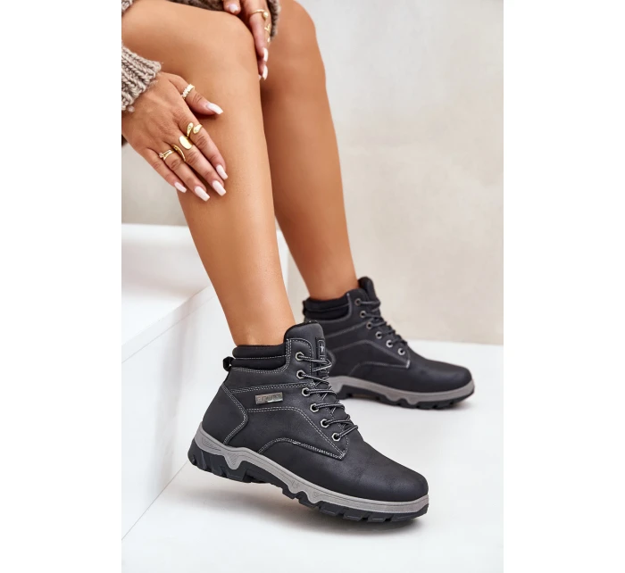 Buty Trekkingowe Męskie Ocieplane Z Eko Skóry Granatowe Neramia Buty Trekkingowe Męskie Ocieplane Z Eko Skóry Granatowe Neramia