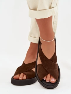 Dámské sandály model 22027717 z přírodního semiše hnědé - Zazoo