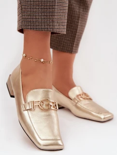 Kožené dámské mokasiny s ozdobným detailem model 22031810 zlaté - D&A