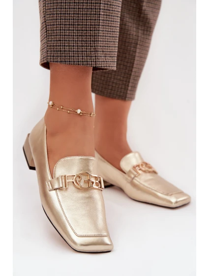 Kožené dámské mokasiny s ozdobným detailem model 22031810 zlaté - D&A