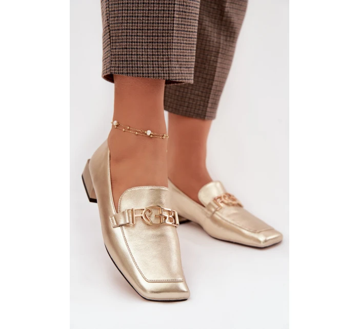 Kožené dámské mokasiny s ozdobným detailem model 22031810 zlaté - D&A