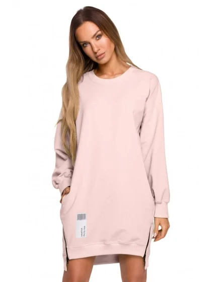 model 18004125 Svetrová tunika se zipy cukrově růžová - Moe