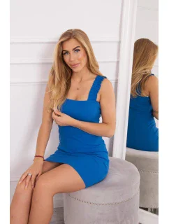 Nevädze modré šaty bez ramienok s volánikom