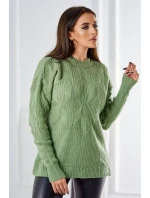 Sveter nasadený cez hlavu s módnou väzbou tmavá mäta