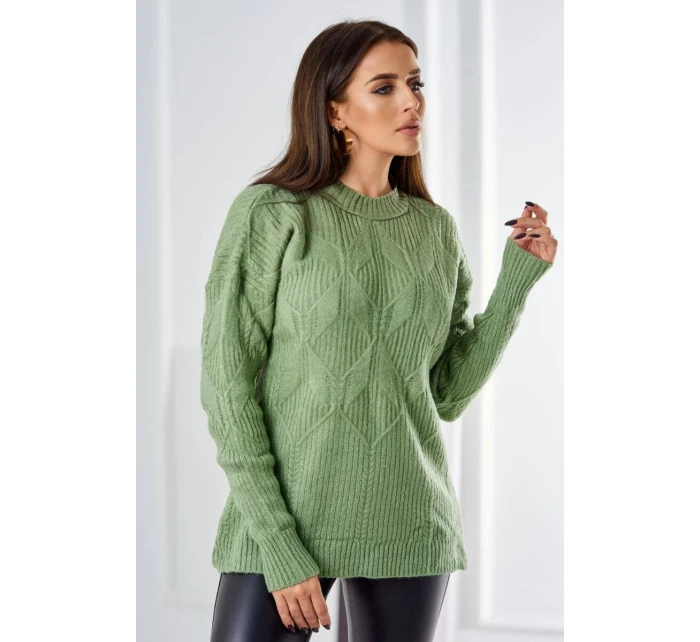 Sveter nasadený cez hlavu s módnou väzbou tmavá mäta