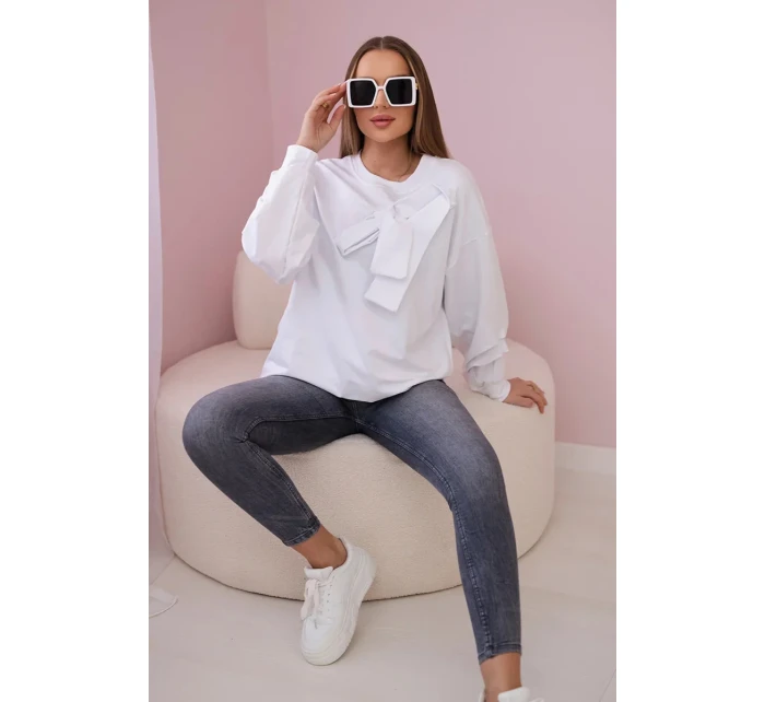 Bavlnená blúzka s mašľou biela