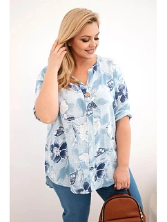 Dámská bavlněná halenka Plus Size s květinovým vzorem modrá