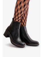 Ocieplane Botki Damskie Na Słupku Eko Skórzane Czarne Irittes Ocieplane Botki Damskie Na Słupku Eko Skórzane Czarne Irittes